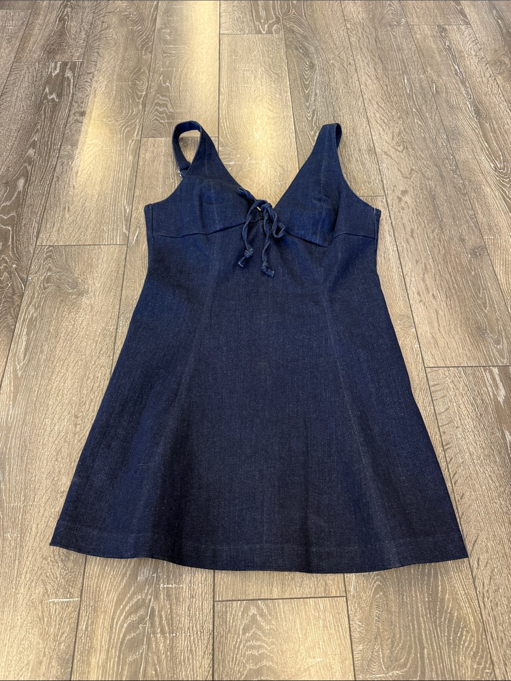 Women's Navy Blue Mini Denim Dress with Front Tie